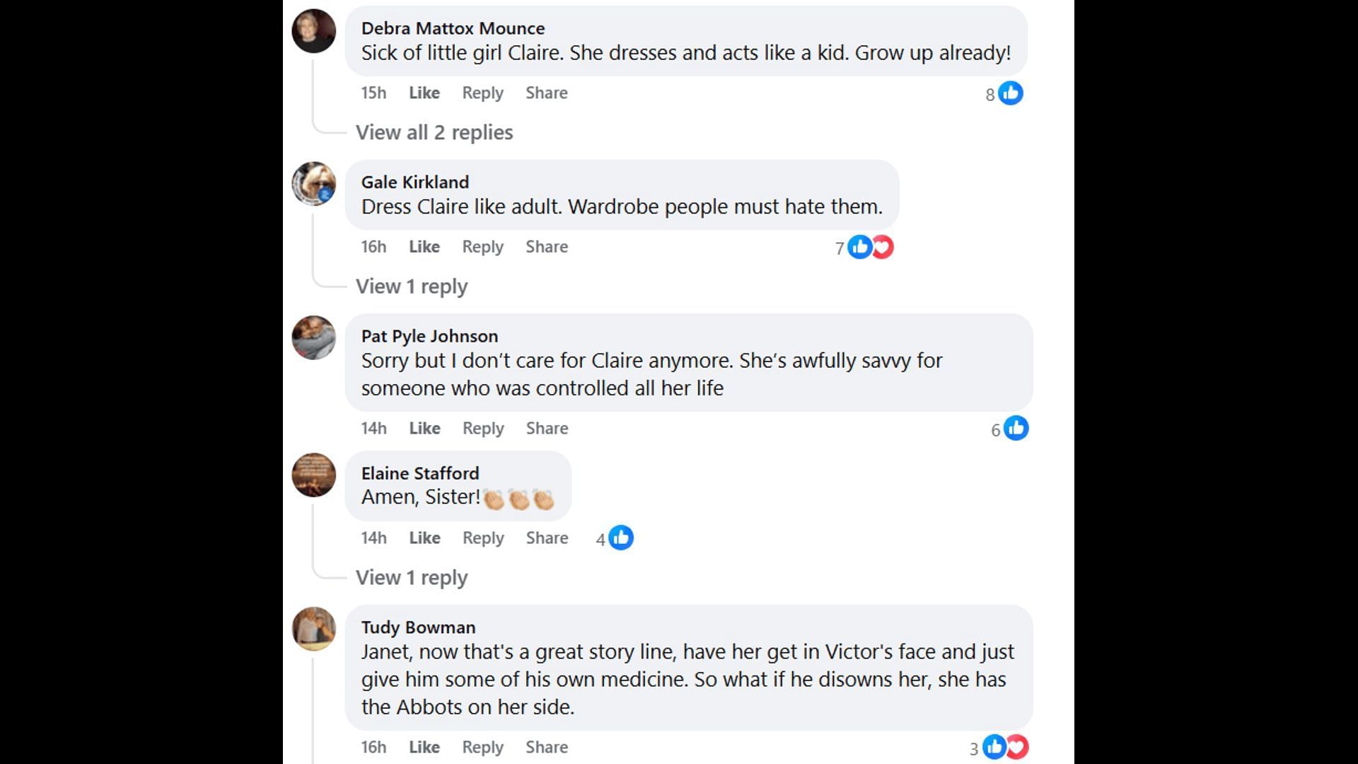 Fans voice their opinions about Claire's character (Image via Facebook/The Young and the Restless)